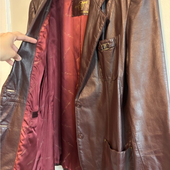 Vintage Genuine Leather Red Wine Women's Office Jacket Blazer -Size Medium/Large - Picture 10 of 14